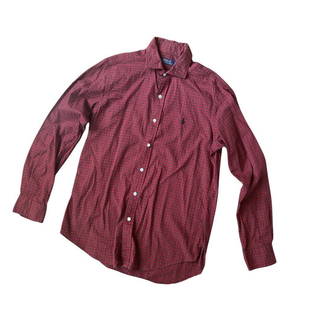 Polo Ralph Lauren Red Black Gingham Button Front Size Medium Preppy Casual